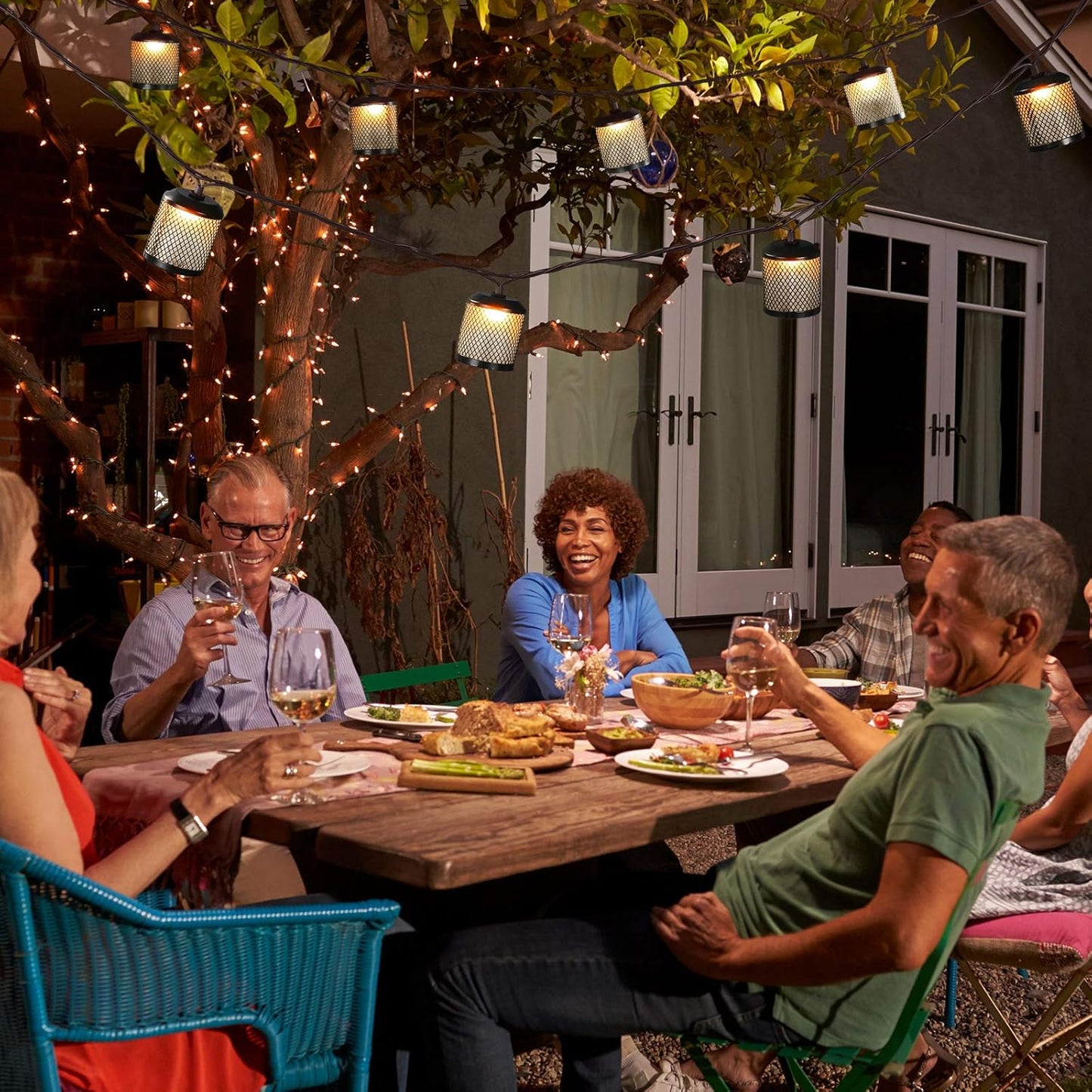 Metal Lantern Lights String,9.83Ft Decorative String Lights for Room Decor, Black Metal Hanging Lanterns Lights Outdoor Patio Decorations