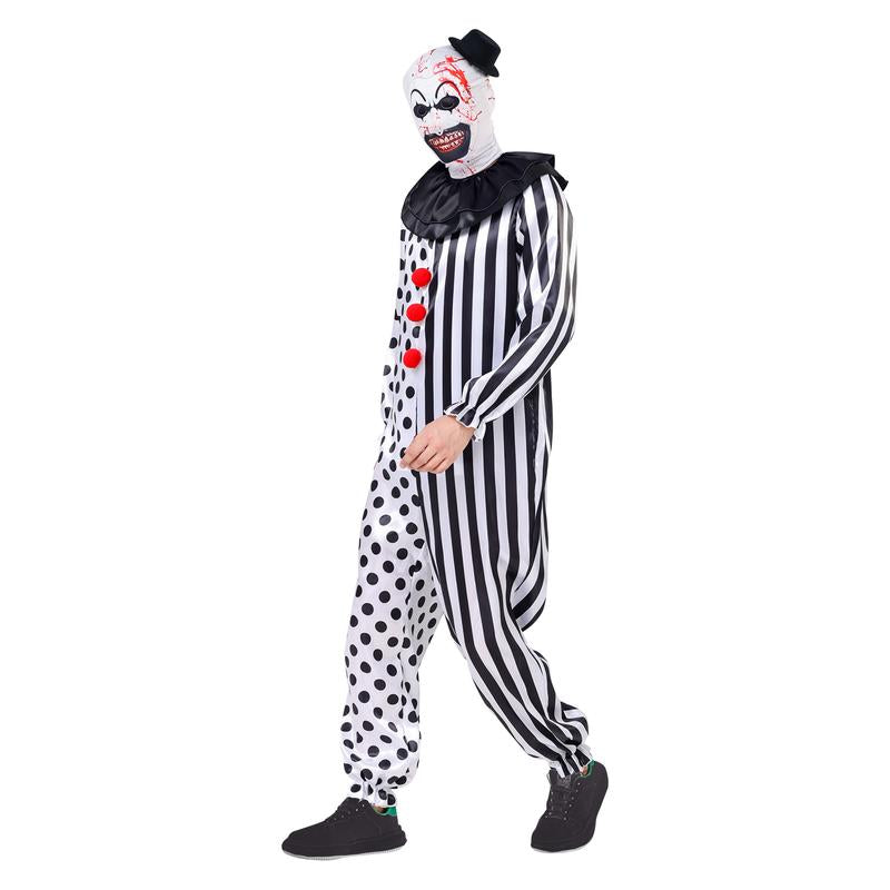 AYJKSEVEN Unisex Adult and Kids Clown Costume Jumpsuit Black and White Halloween Outfit Scary Killer Cosplay with Mask Hat