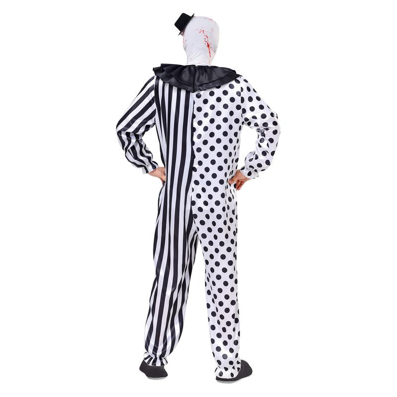 AYJKSEVEN Unisex Adult and Kids Clown Costume Jumpsuit Black and White Halloween Outfit Scary Killer Cosplay with Mask Hat