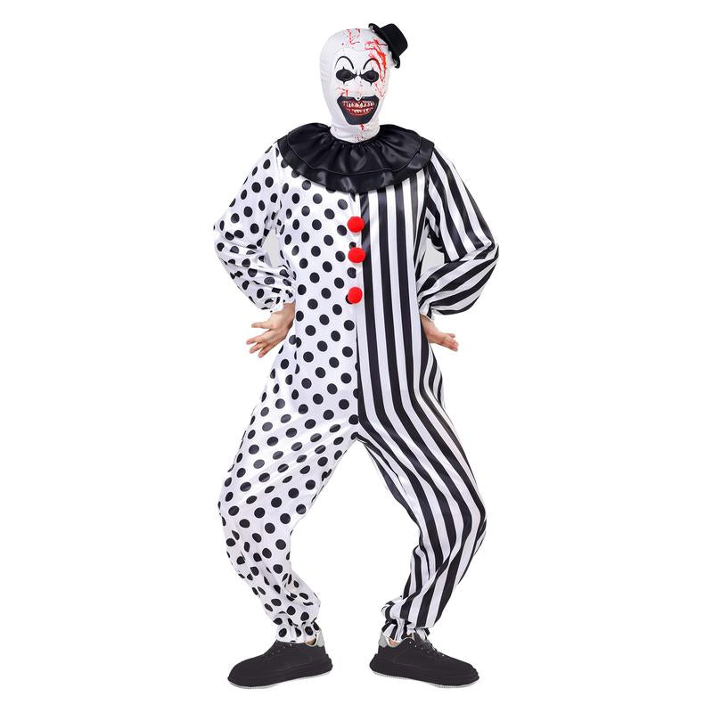 AYJKSEVEN Unisex Adult and Kids Clown Costume Jumpsuit Black and White Halloween Outfit Scary Killer Cosplay with Mask Hat