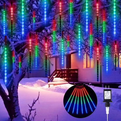 Meteor Shower Lights Outdoor, 16 Inch 2 Pack Total 16 Tubes 576 LED Icicle Lights for Tree Holiday Christmas Decoration, White