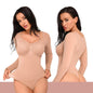 Feelingirl Womenswear Seamless Sculpt Long Sleeve Thong Bodysuit for Tummy Control V Neck Going Out Fabric Comfortable Casual Shaper Clothes