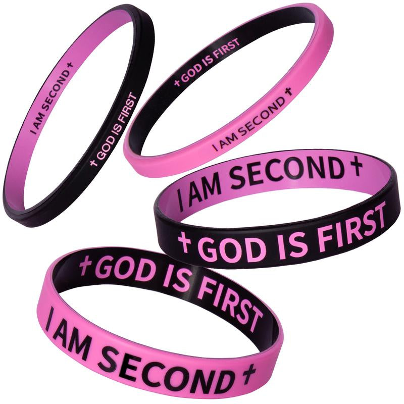 4 Pack GOD IS FIRST IM SECOND Faith Bracelets - Devotion Reminder with Interchangeable Black & White Christian Silicone Bands, Mix & Match Scripture Wristbands, and Uplifting Christian Gift Set for Men Women Teens