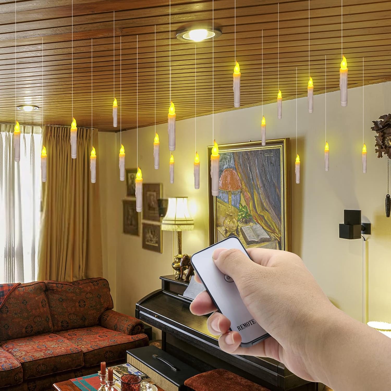 6Pcs LED Taper Candles with Remote Control, Battery Operated Flameless Flickering Floating Candlesticks, Dripless Handheld Tapered Candles for Home Party Classroom Church Decorations