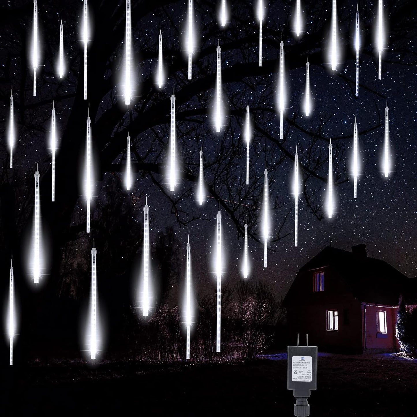 Meteor Shower Lights Outdoor, 16 Inch 2 Pack Total 16 Tubes 576 LED Icicle Lights for Tree Holiday Christmas Decoration, White