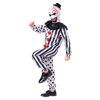 AYJKSEVEN Unisex Adult and Kids Clown Costume Jumpsuit Black and White Halloween Outfit Scary Killer Cosplay with Mask Hat