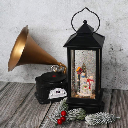 Christmas Snow Globe Lantern with Music, Battery Operated Lighted Swirling Glitter Water Lantern with Timer for Christmas Home Decoration, Snowman