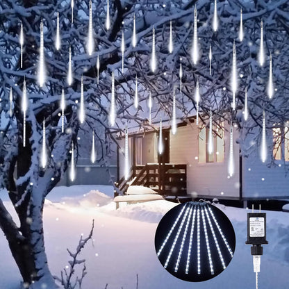 Meteor Shower Lights Outdoor, 16 Inch 2 Pack Total 16 Tubes 576 LED Icicle Lights for Tree Holiday Christmas Decoration, White