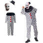 AYJKSEVEN Unisex Adult and Kids Clown Costume Jumpsuit Black and White Halloween Outfit Scary Killer Cosplay with Mask Hat