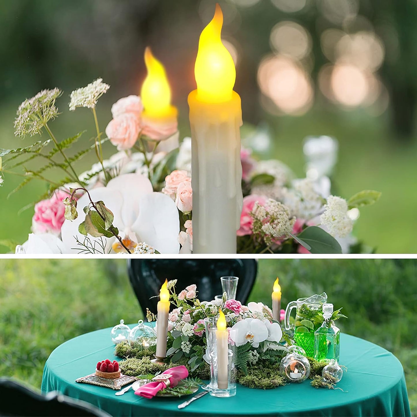 6Pcs LED Taper Candles with Remote Control, Battery Operated Flameless Flickering Floating Candlesticks, Dripless Handheld Tapered Candles for Home Party Classroom Church Decorations