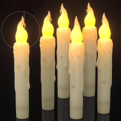 6Pcs LED Taper Candles with Remote Control, Battery Operated Flameless Flickering Floating Candlesticks, Dripless Handheld Tapered Candles for Home Party Classroom Church Decorations