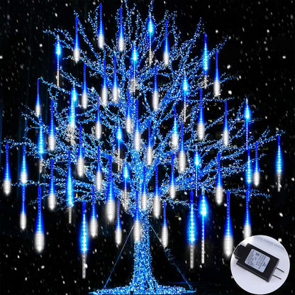 Meteor Shower Lights Outdoor, 16 Inch 2 Pack Total 16 Tubes 576 LED Icicle Lights for Tree Holiday Christmas Decoration, White
