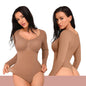 Feelingirl Womenswear Seamless Sculpt Long Sleeve Thong Bodysuit for Tummy Control V Neck Going Out Fabric Comfortable Casual Shaper Clothes