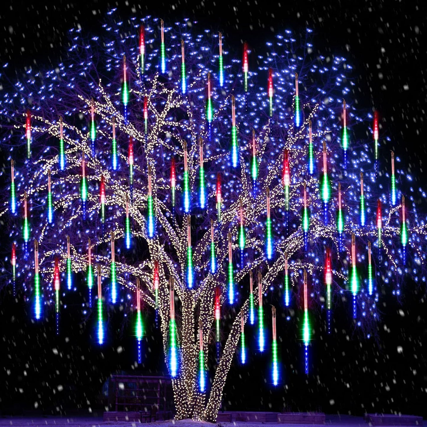 Meteor Shower Lights Outdoor, 16 Inch 2 Pack Total 16 Tubes 576 LED Icicle Lights for Tree Holiday Christmas Decoration, White