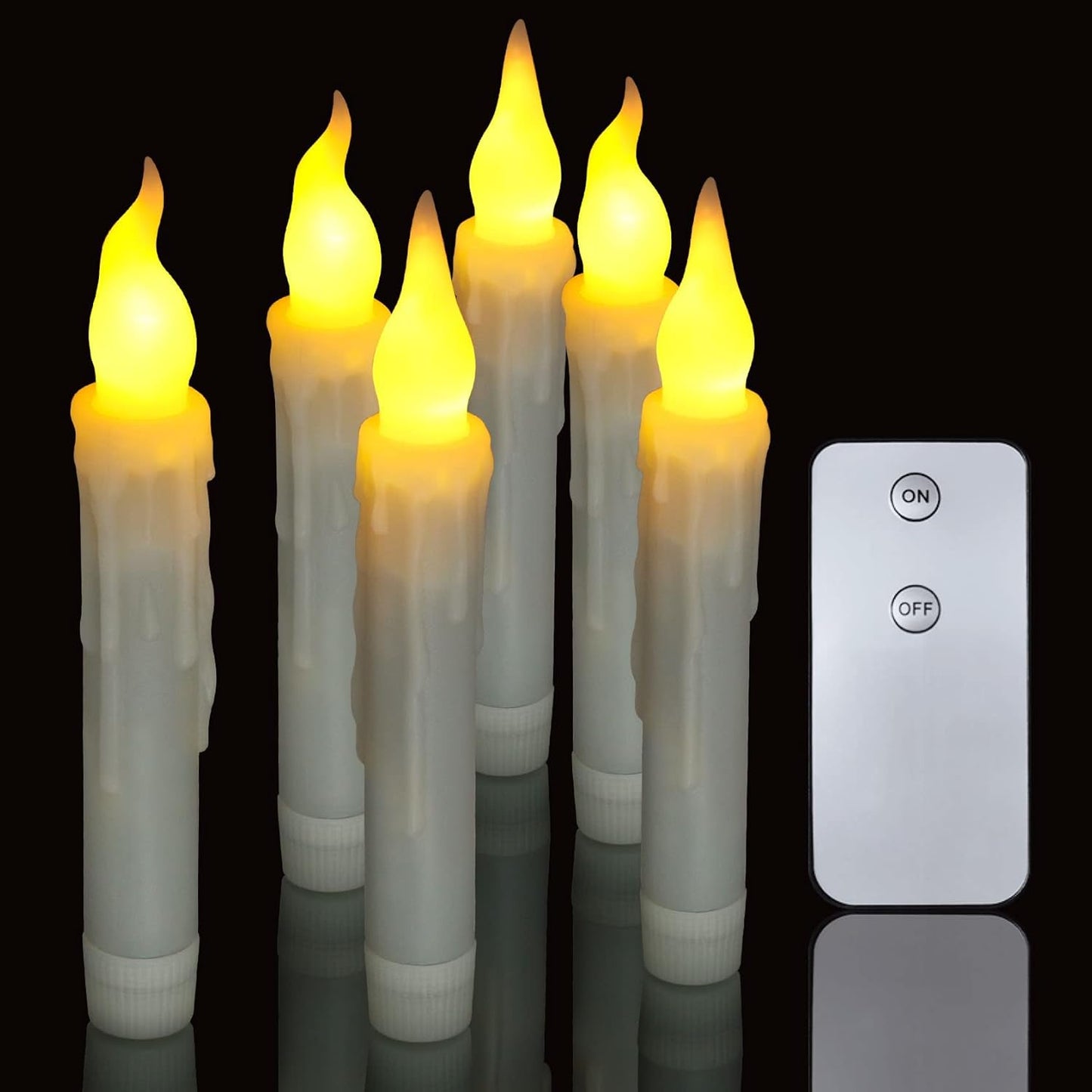 6Pcs LED Taper Candles with Remote Control, Battery Operated Flameless Flickering Floating Candlesticks, Dripless Handheld Tapered Candles for Home Party Classroom Church Decorations