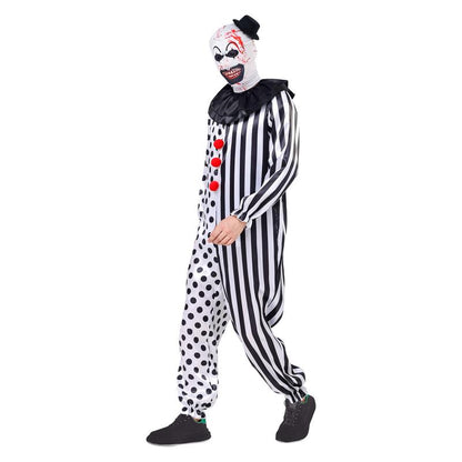AYJKSEVEN Unisex Adult and Kids Clown Costume Jumpsuit Black and White Halloween Outfit Scary Killer Cosplay with Mask Hat