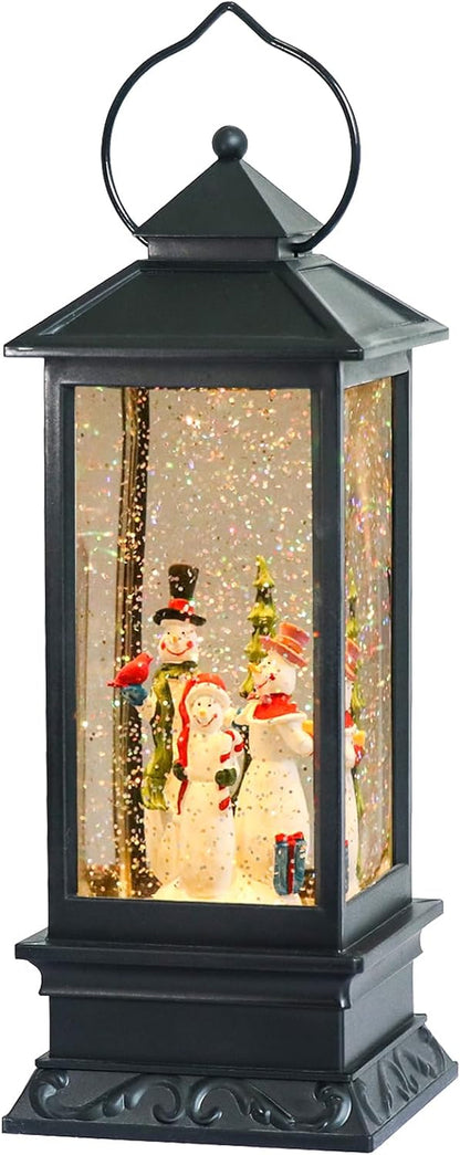 Christmas Snow Globe Lantern with Music, Battery Operated Lighted Swirling Glitter Water Lantern with Timer for Christmas Home Decoration, Snowman