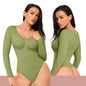 Feelingirl Womenswear Seamless Sculpt Long Sleeve Thong Bodysuit for Tummy Control V Neck Going Out Fabric Comfortable Casual Shaper Clothes