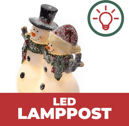 Christmas Snowman Couple Decor - LED Lighted Figurines, Indoor Glowing Holiday Decorations, Festive Fiber Optic Resin Snowman Light Up