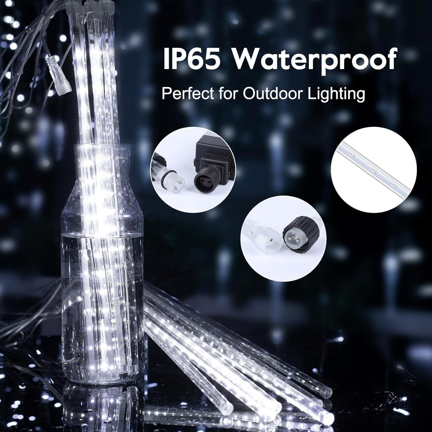 Meteor Shower Lights Outdoor, 16 Inch 2 Pack Total 16 Tubes 576 LED Icicle Lights for Tree Holiday Christmas Decoration, White