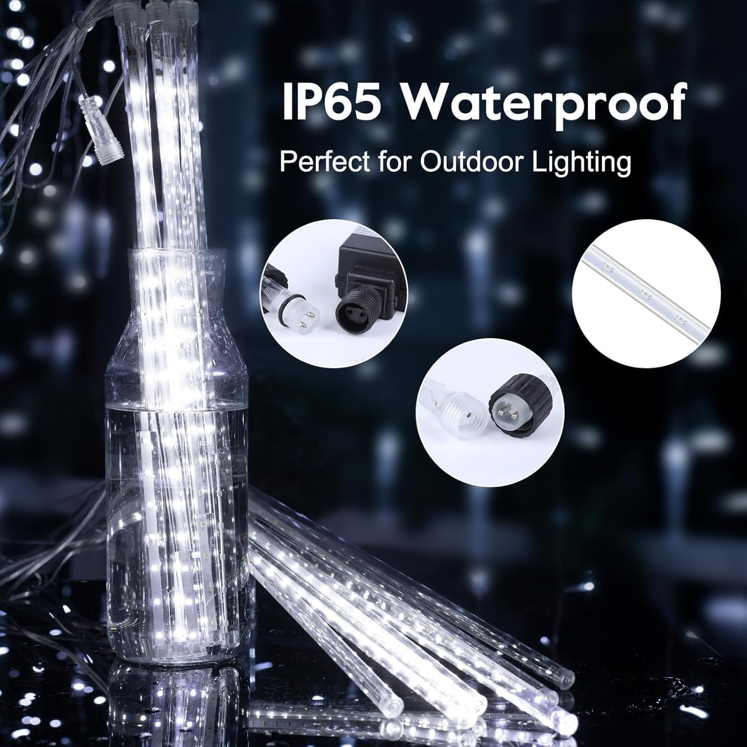 Meteor Shower Lights Outdoor, 16 Inch 2 Pack Total 16 Tubes 576 LED Icicle Lights for Tree Holiday Christmas Decoration, White