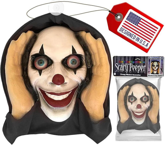 Scary Peeper Window Prank Adults Mask - Lenticular-Eyed Prop Scary Clown Mask Halloween Decoration for Indoor or Outdoor Decor Creepy Prank Mask Prop for Peeping Tom Gag Gift Scary Clown Decorations for Adults Designed in USA- Adults Mask