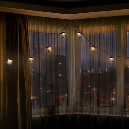 Metal Lantern Lights String，9.83Ft Decorative String Lights for Room Decor,  Black Metal Hanging Lanterns Lights Outdoor Patio Decorations