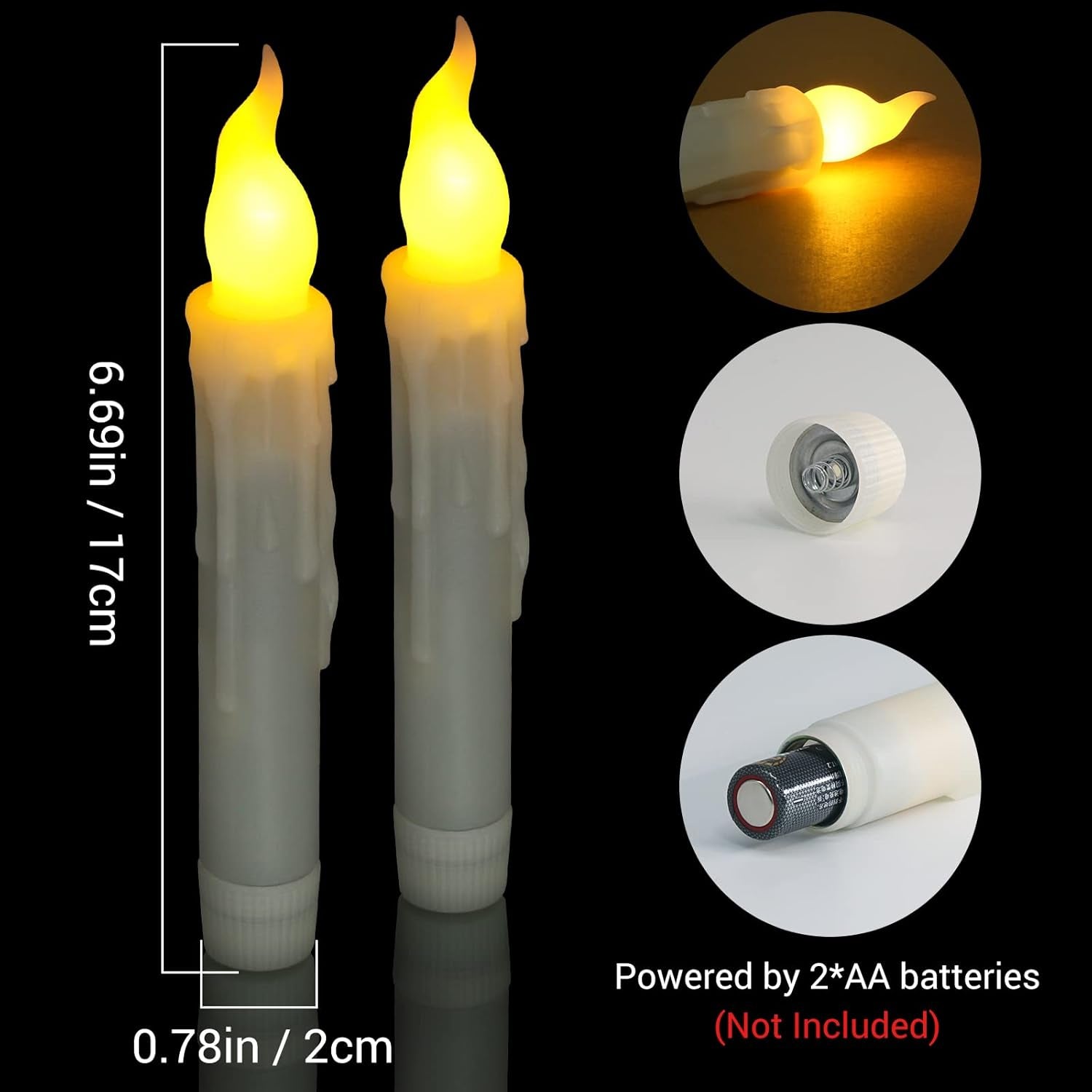 6Pcs LED Taper Candles with Remote Control, Battery Operated Flameless Flickering Floating Candlesticks, Dripless Handheld Tapered Candles for Home Party Classroom Church Decorations