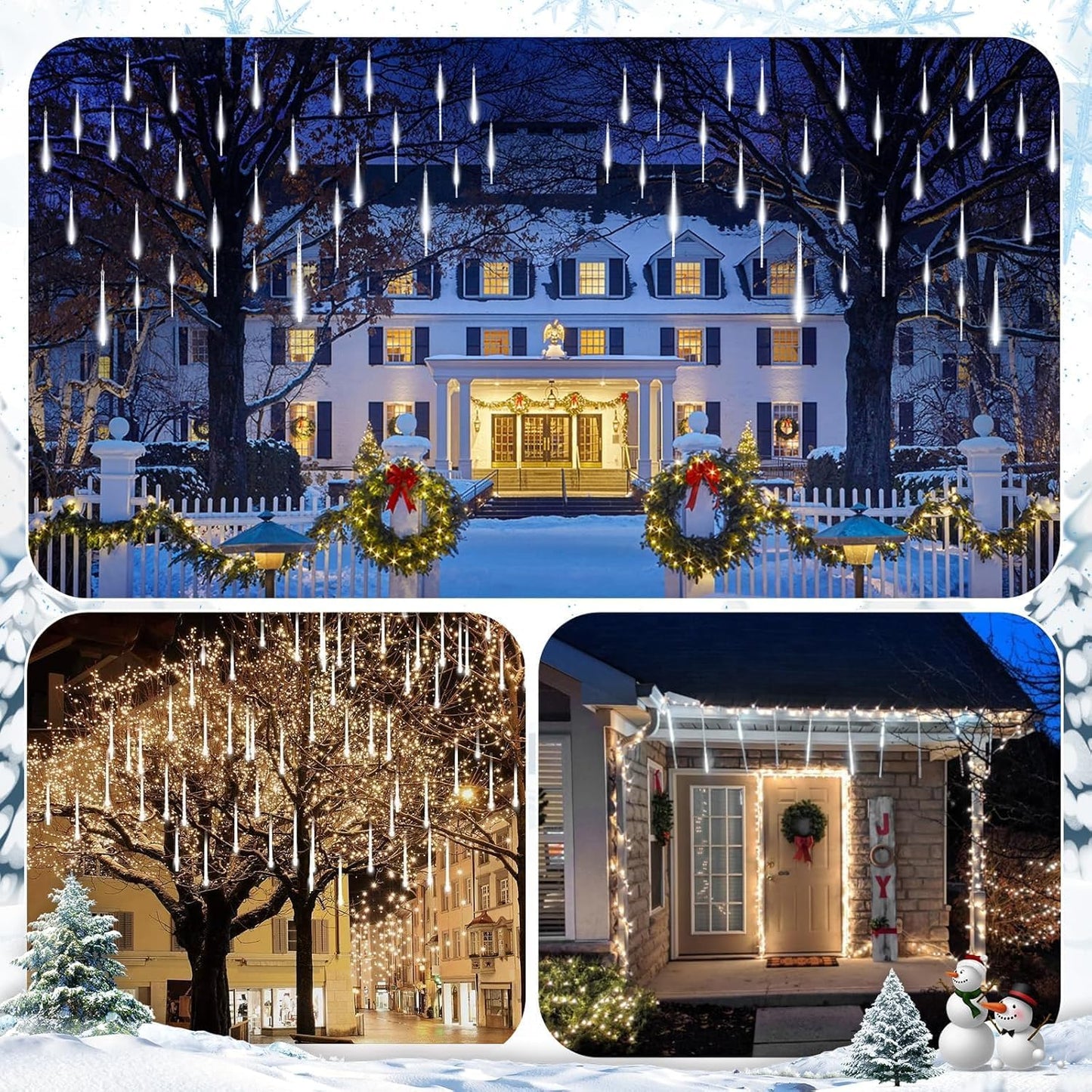 Meteor Shower Lights Outdoor, 16 Inch 2 Pack Total 16 Tubes 576 LED Icicle Lights for Tree Holiday Christmas Decoration, White